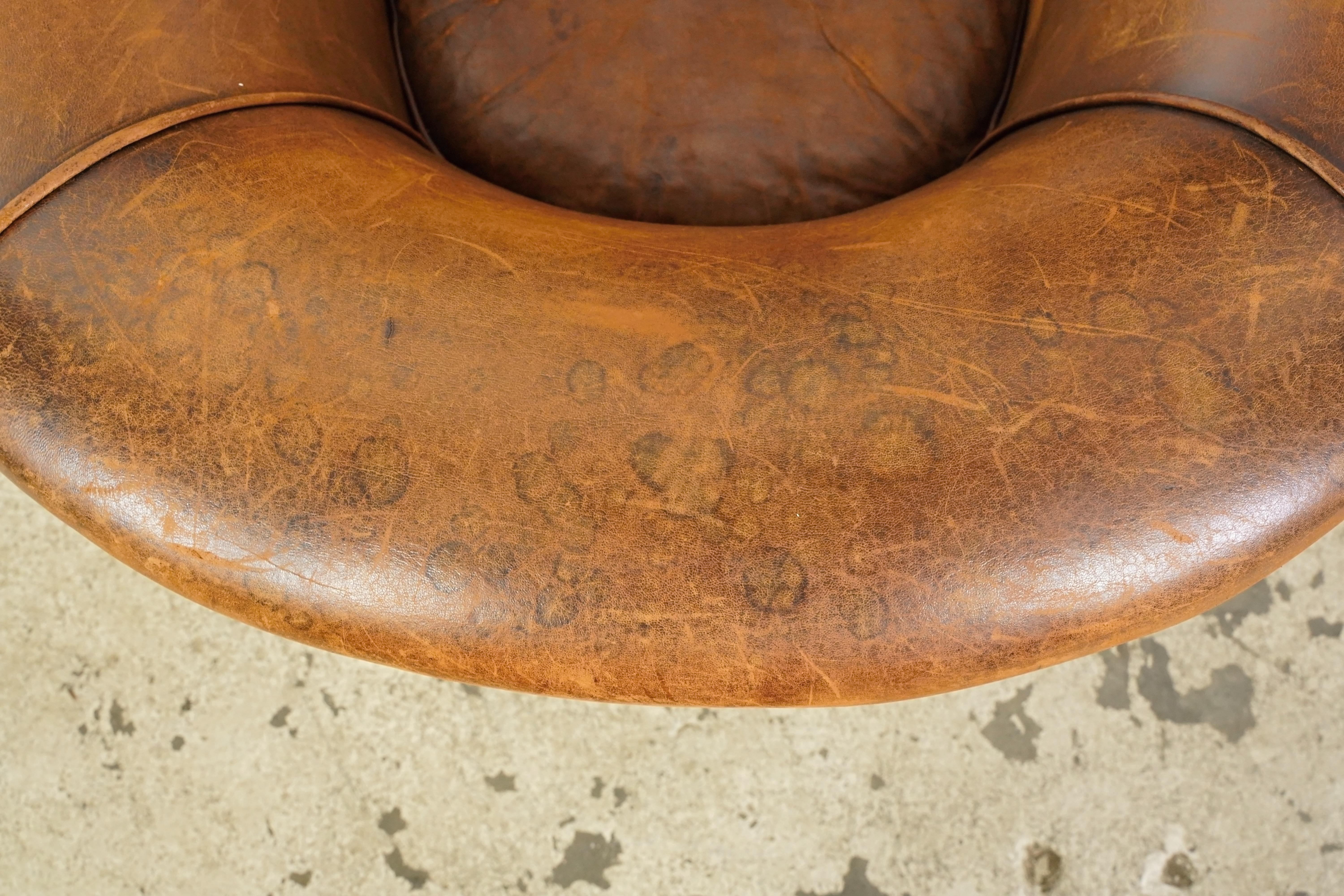 Brown Leather Barrel European Club Chair For Sale 3