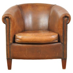 Brown Leather Barrel European Club Chair