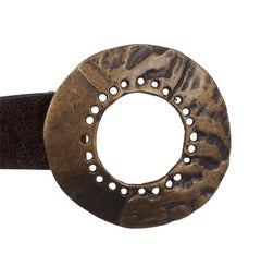 Brown Leather Belt With Bronze Circle Buckle & Studs