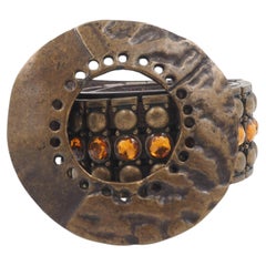 Brown Leather Belt With Bronze Circle Buckle & Studs