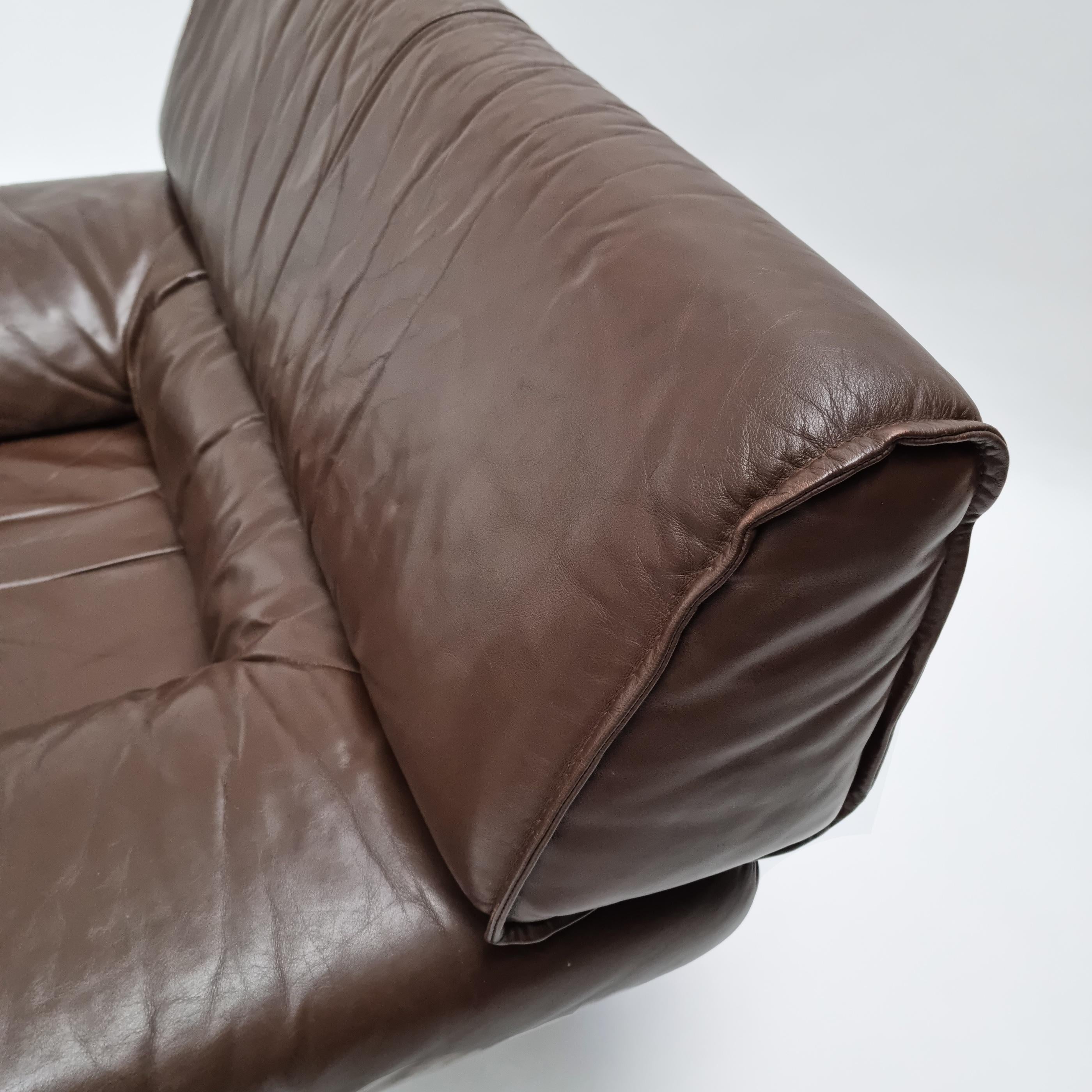Brown Leather Brutalist Lounge Chair, 1970s For Sale 3