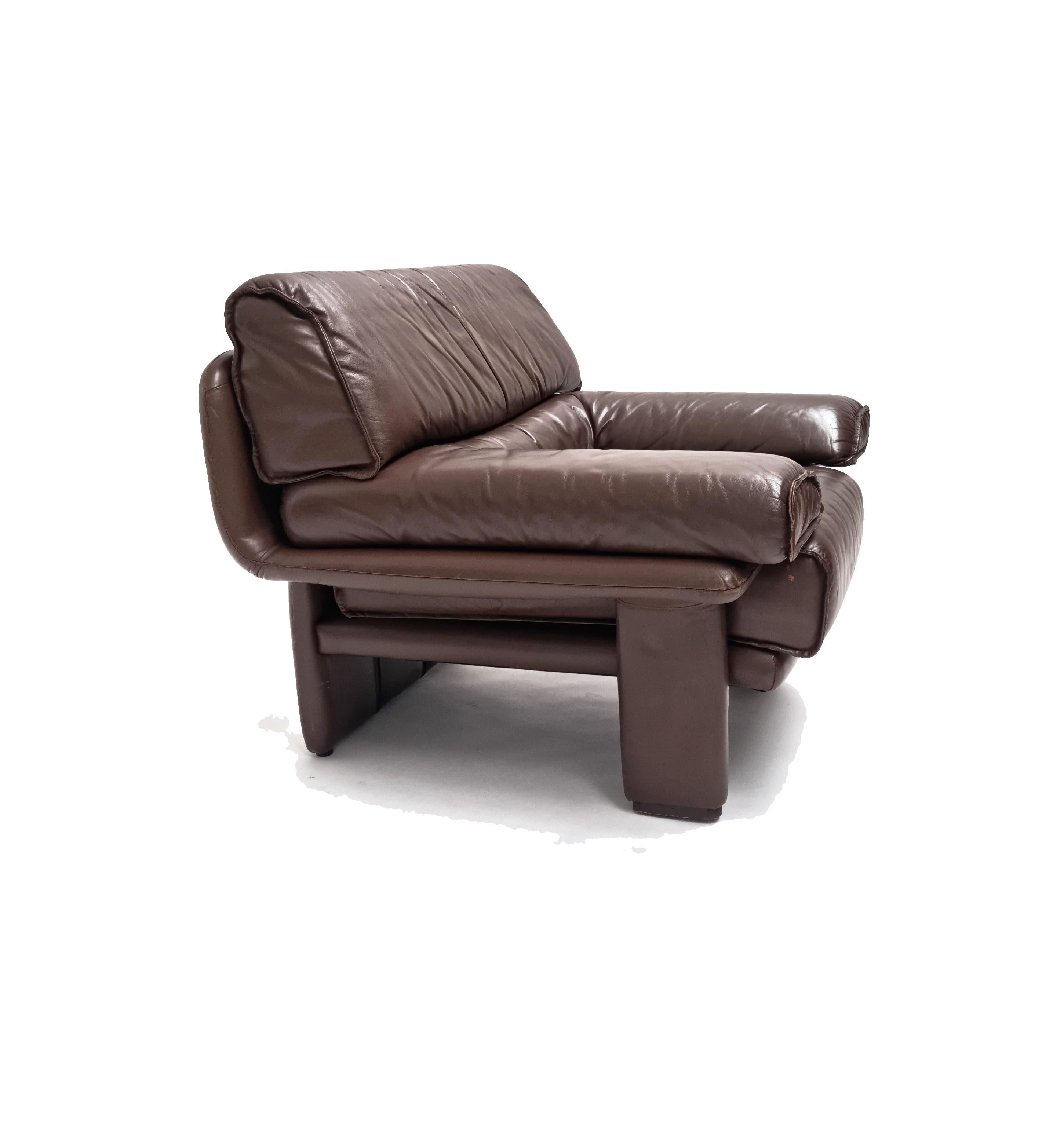 Brown Leather Brutalist Lounge Chair, 1970s For Sale 4