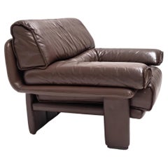 Brown Leather Brutalist Lounge Chair, 1970s