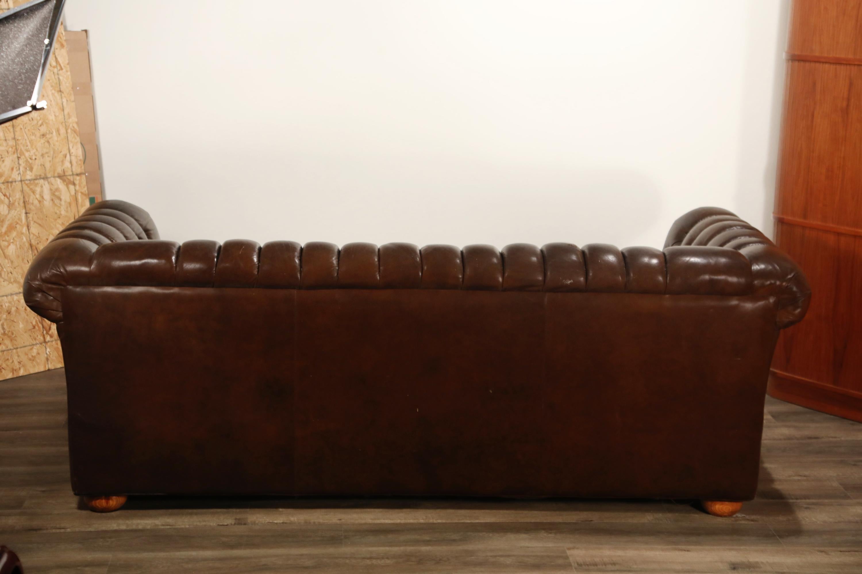 Brown Leather Button Tufted Chesterfield Sofa 5