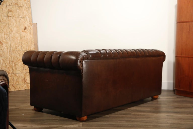 Brown Leather Button Tufted Chesterfield Sofa at 1stDibs