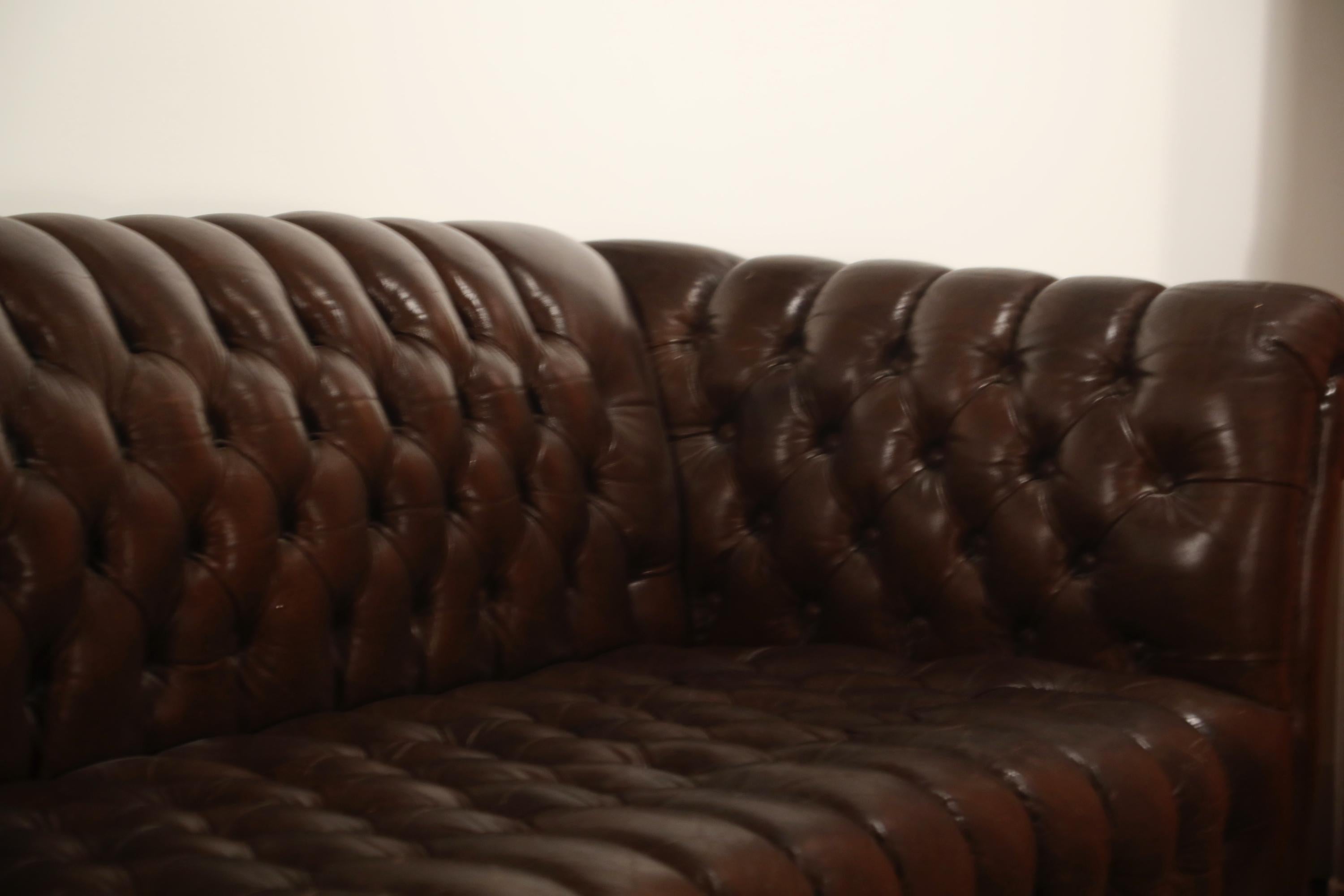 Brown Leather Button Tufted Chesterfield Sofa 11