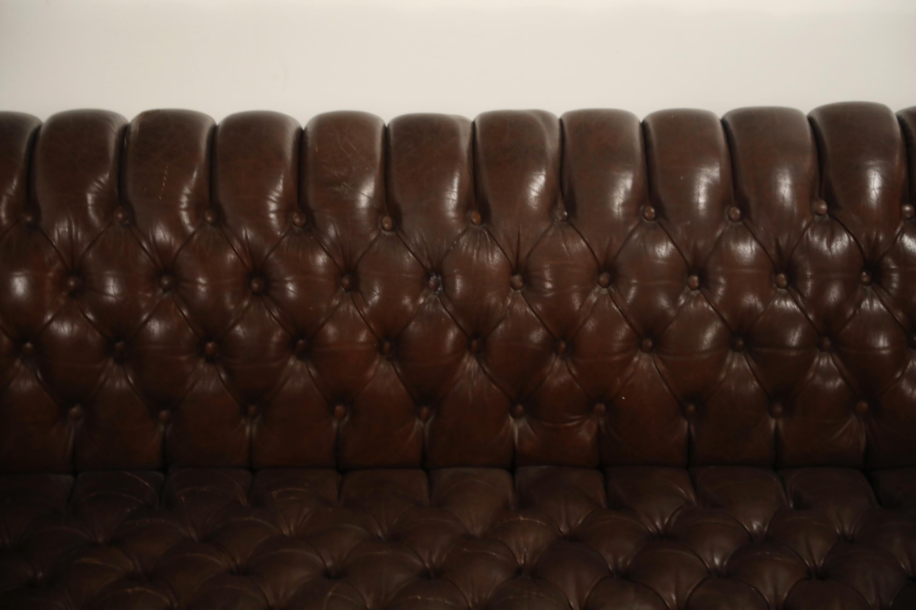 Brown Leather Button Tufted Chesterfield Sofa 12