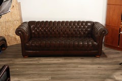 Brown Leather Button Tufted Chesterfield Sofa