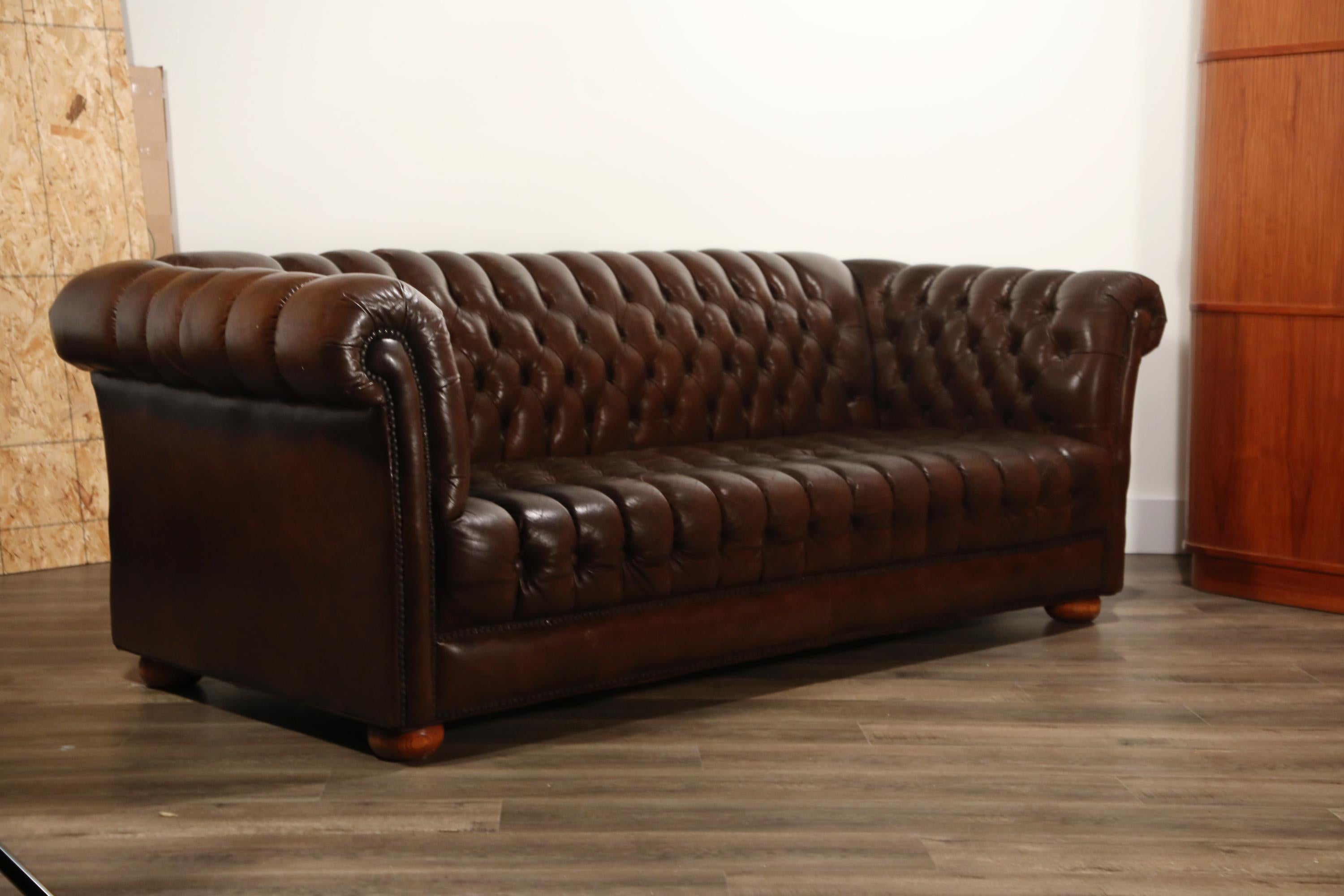 American Brown Leather Button Tufted Chesterfield Sofa