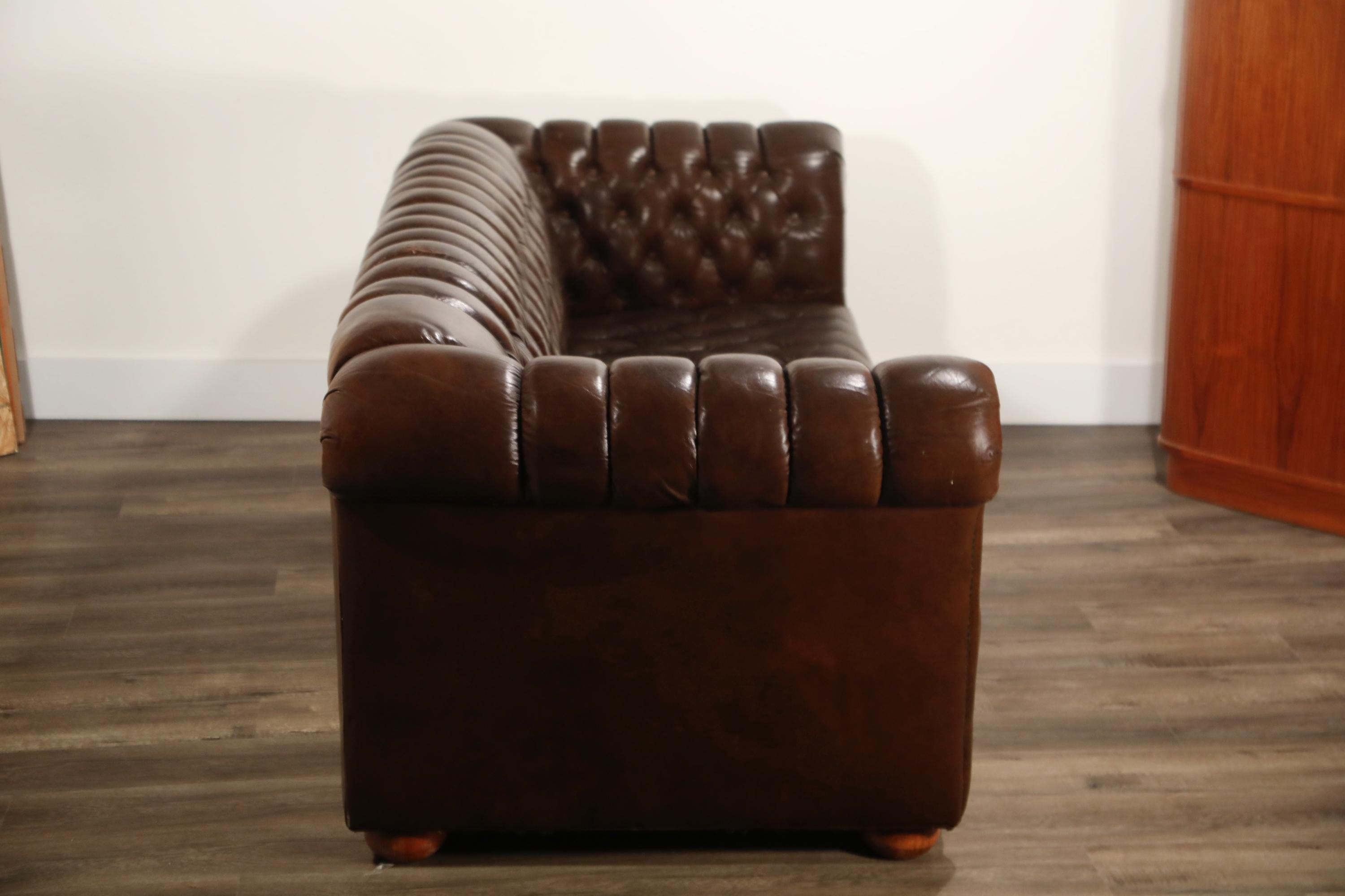 Brown Leather Button Tufted Chesterfield Sofa 1