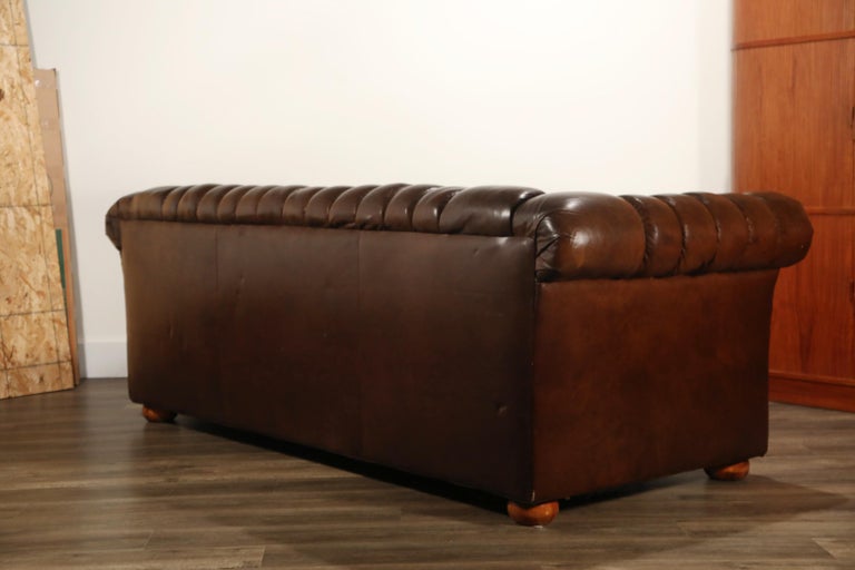 Brown Leather Button Tufted Chesterfield Sofa at 1stDibs