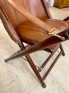 Brown Leather Campaign Folding Chair and Matching Ottoman Stool by Palecek