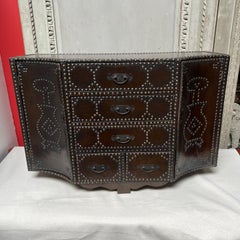 Brown Leather Chest of Drawers with Nailheads