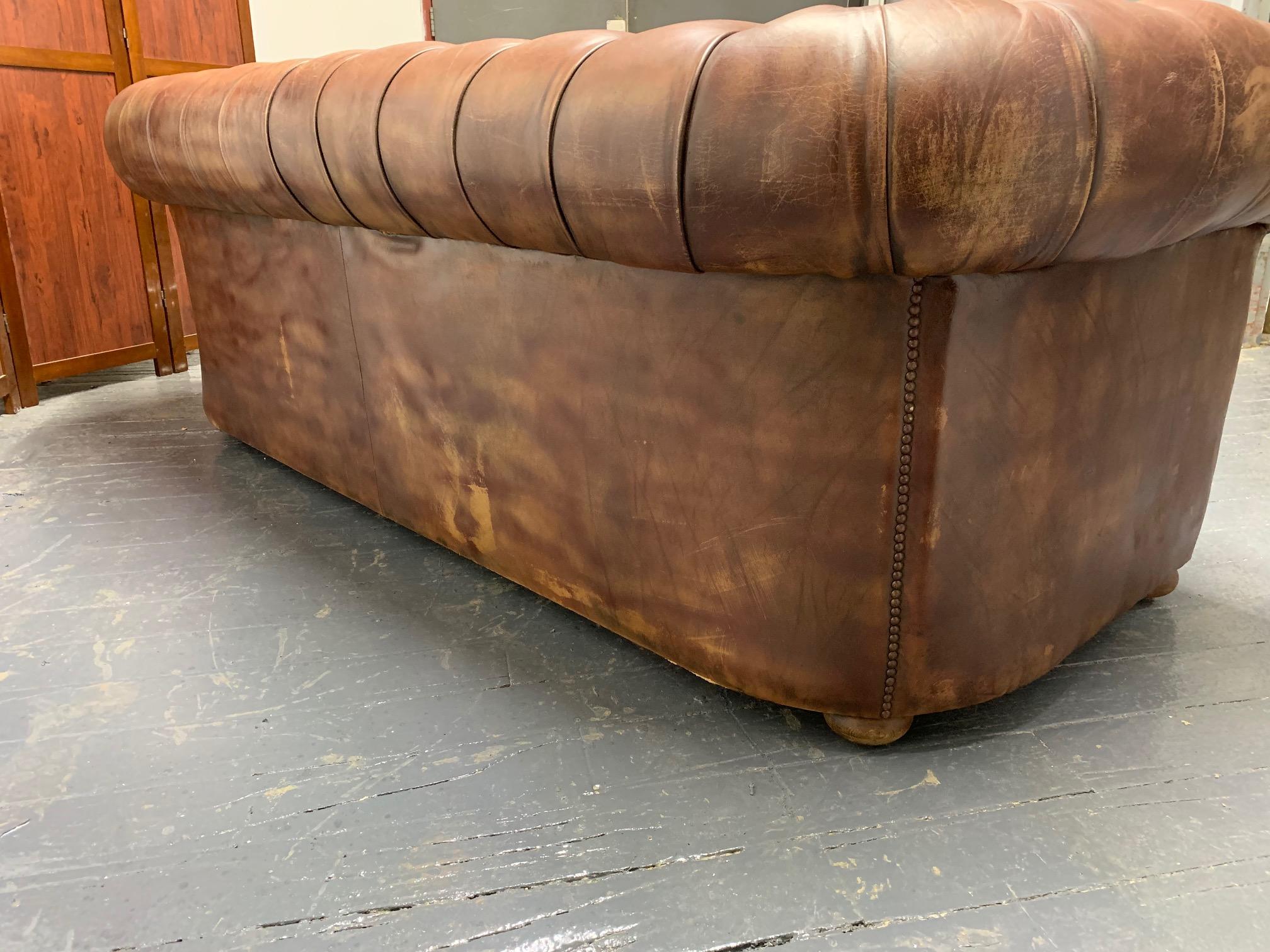 Brown Leather Chesterfield Sofa In Good Condition In New York, NY