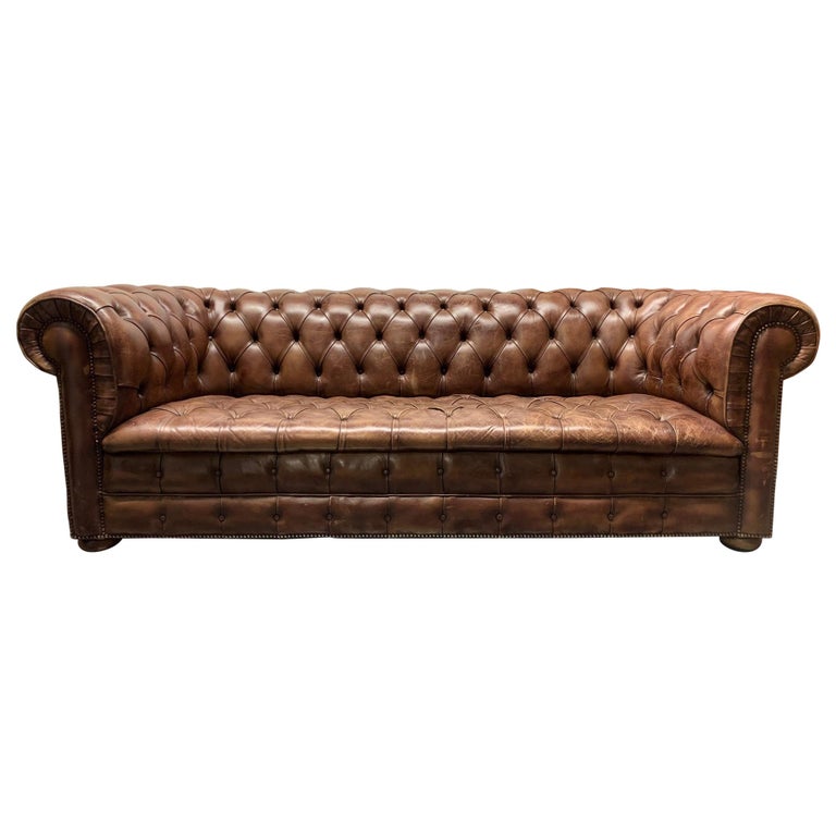 Brown Leather Chesterfield Sofa For Sale