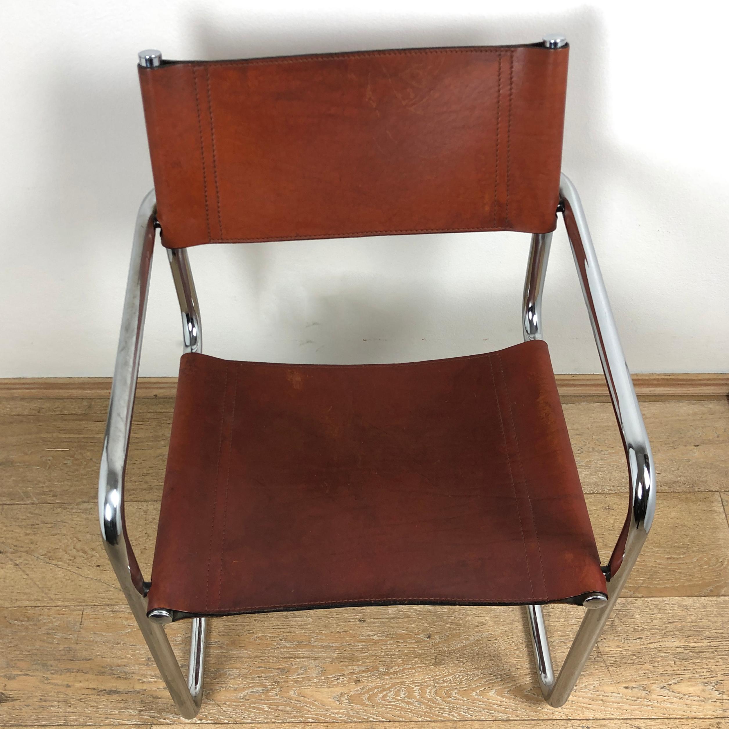 brown leather cantilever chair