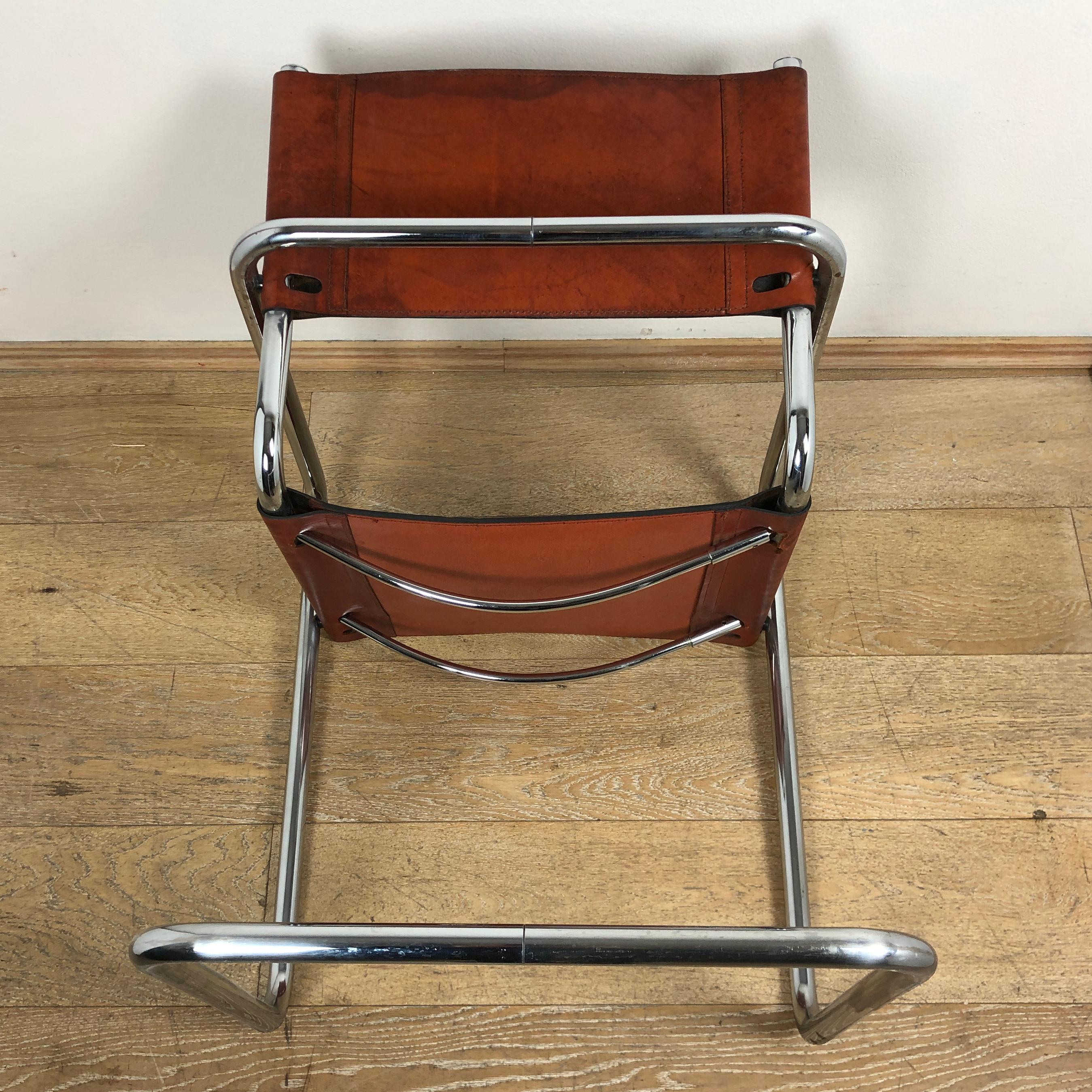 Late 20th Century Brown Leather Chrome-Plated Tubular Steel Cantilever Chair Mart Stam Style