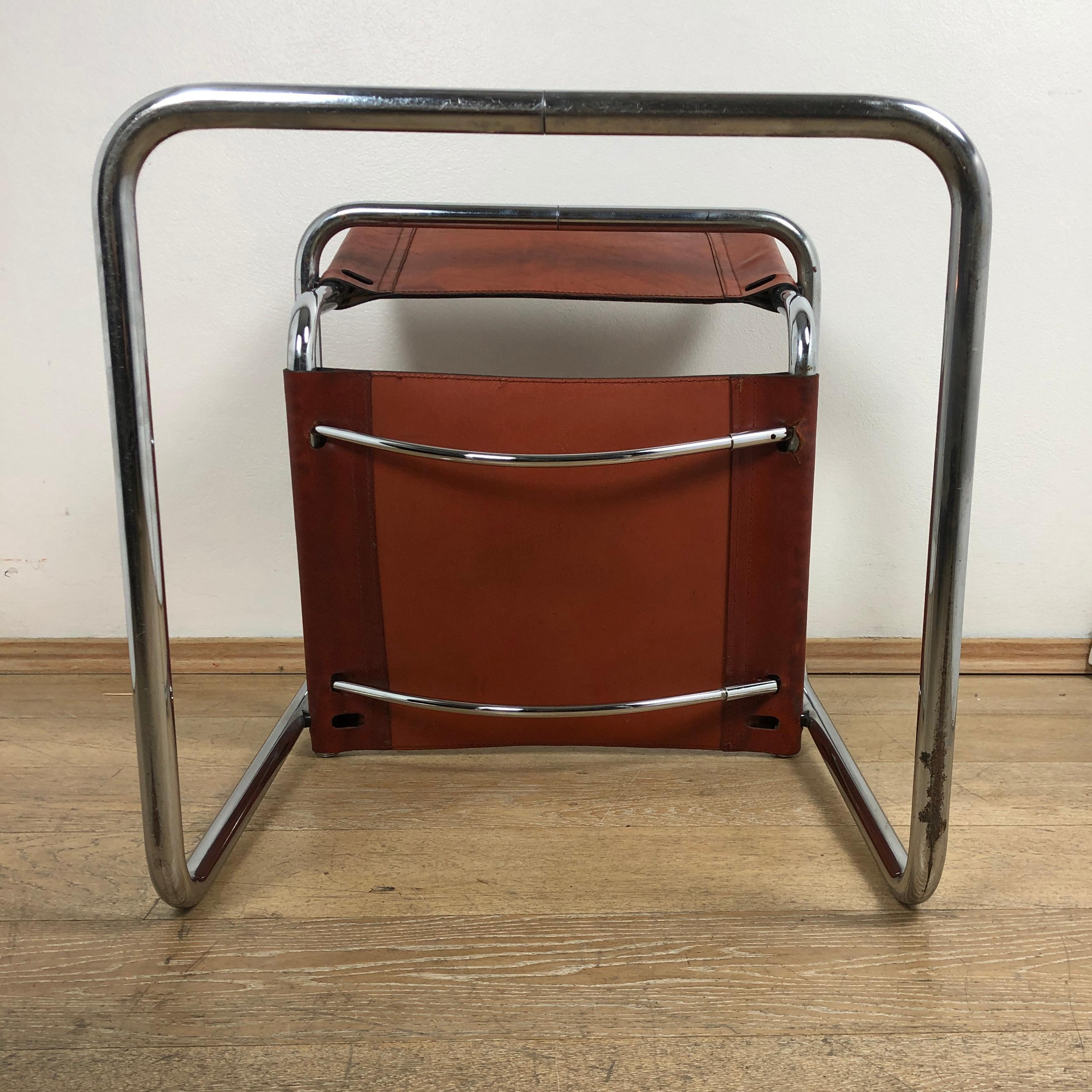 Brown Leather Chrome-Plated Tubular Steel Cantilever Chair Mart Stam Style 1