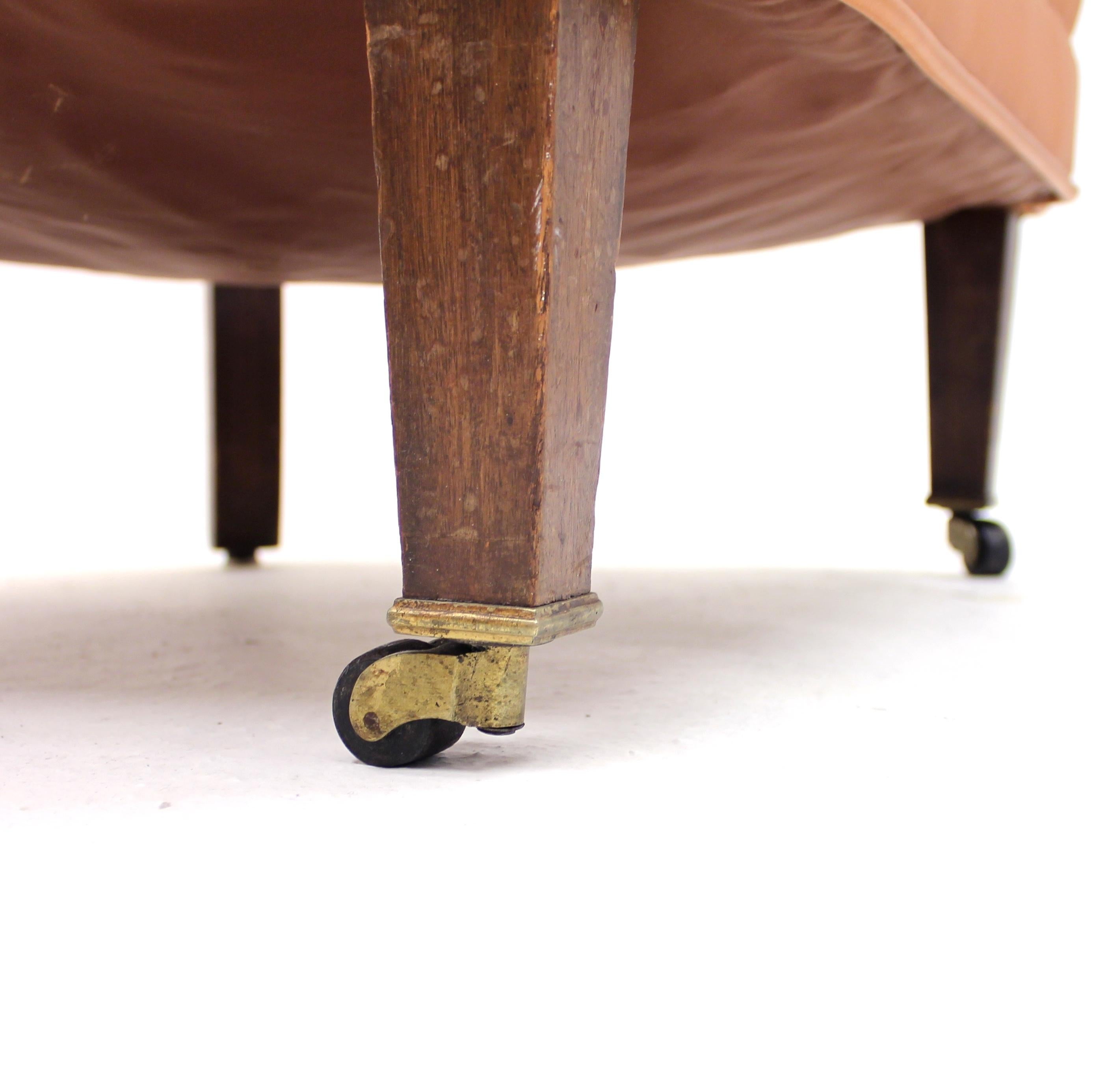 Brown Leather Club Chair on Castors, 1930s 6