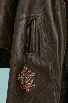 Brown leather coat with embroideries KENZO