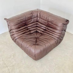 Brown Leather Corner Togo Seat by Ligne Roset, 1980s France