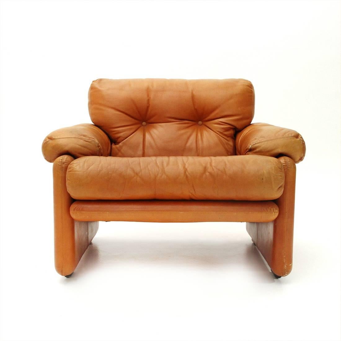 Italian Brown Leather Coronado Armchair by Tobia Scarpa for B&B, 1960s