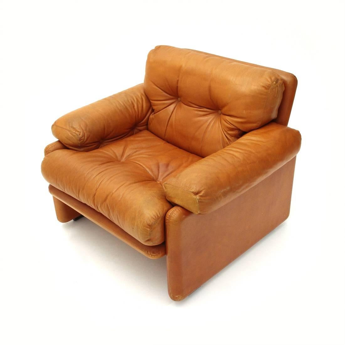 Brown Leather Coronado Armchair by Tobia Scarpa for B&B, 1960s In Good Condition In Savona, IT