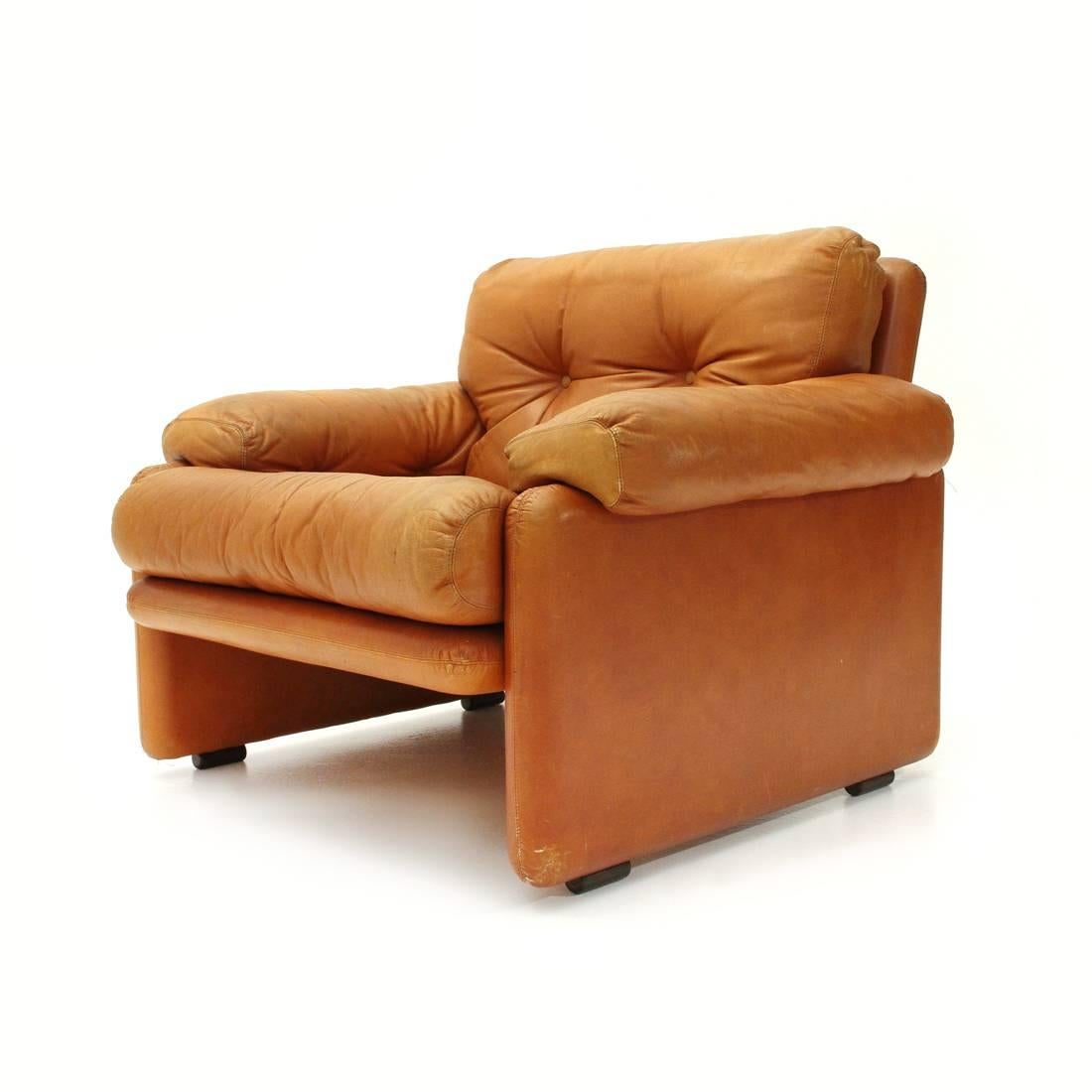 Mid-20th Century Brown Leather Coronado Armchair by Tobia Scarpa for B&B, 1960s