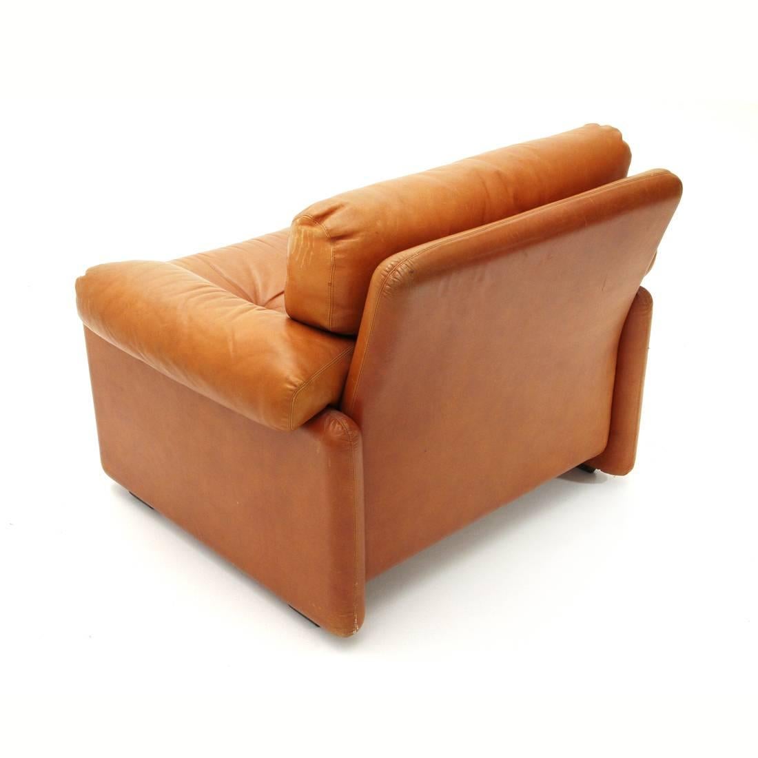 Metal Brown Leather Coronado Armchair by Tobia Scarpa for B&B, 1960s