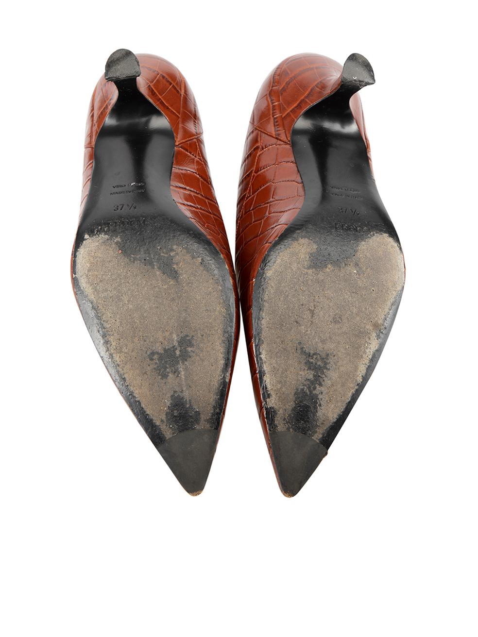 Women's Erdem Brown Leather Croc Embossed Heels Size IT 37.5 For Sale