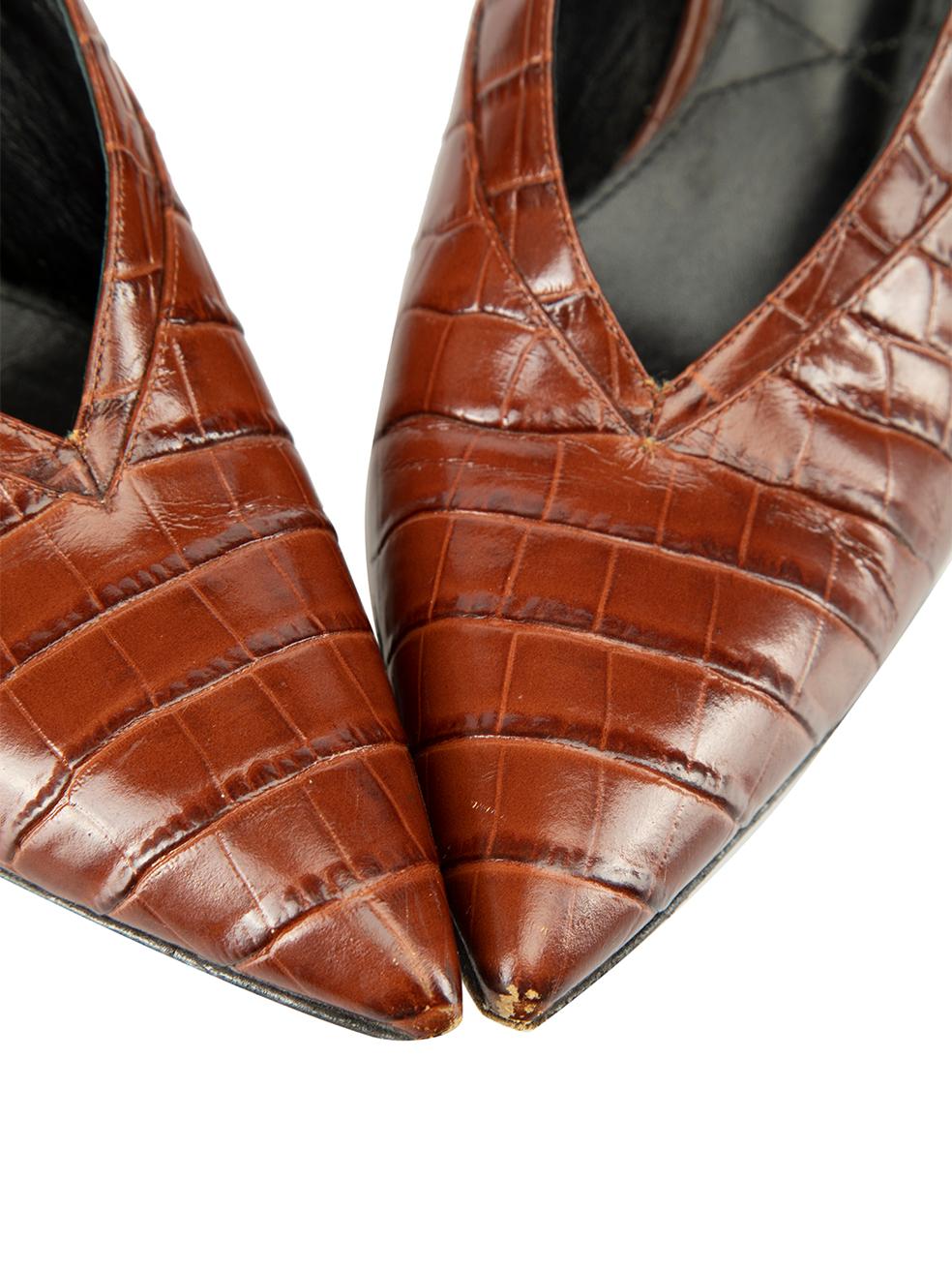 Erdem Brown Leather Croc Embossed Heels Size IT 37.5 For Sale 1