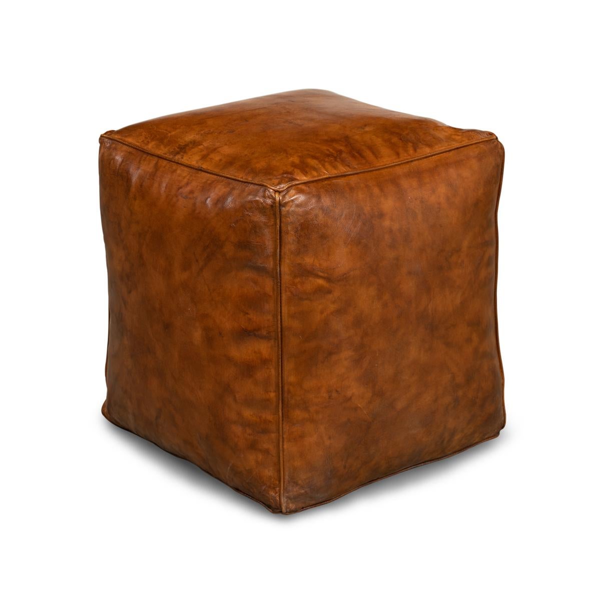 Modern Brown Leather Cube For Sale