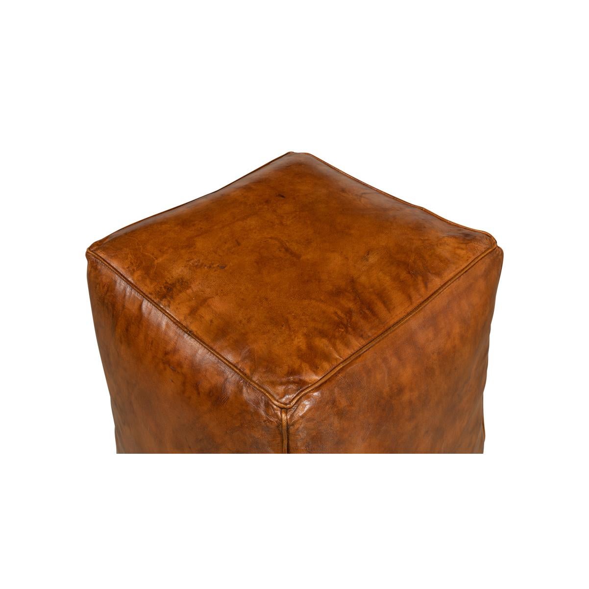 Asian Brown Leather Cube For Sale