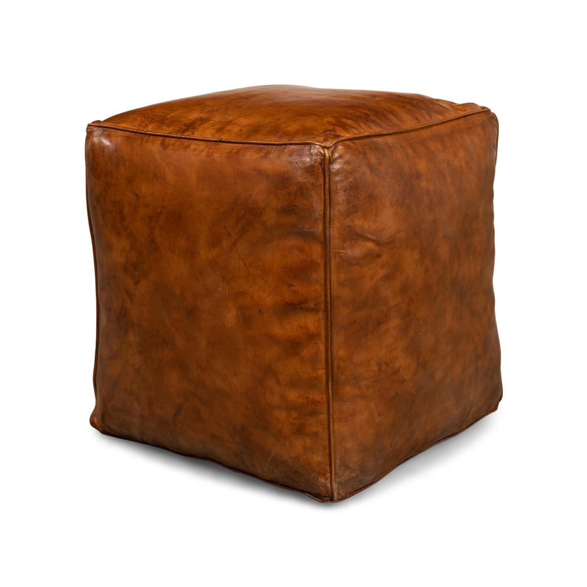 Contemporary Brown Leather Cube For Sale