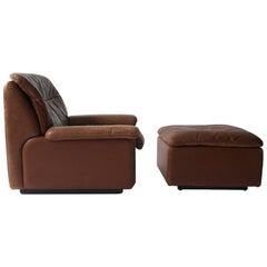 Brown Leather De Sede Switzerland Lounge Chair and Ottoman