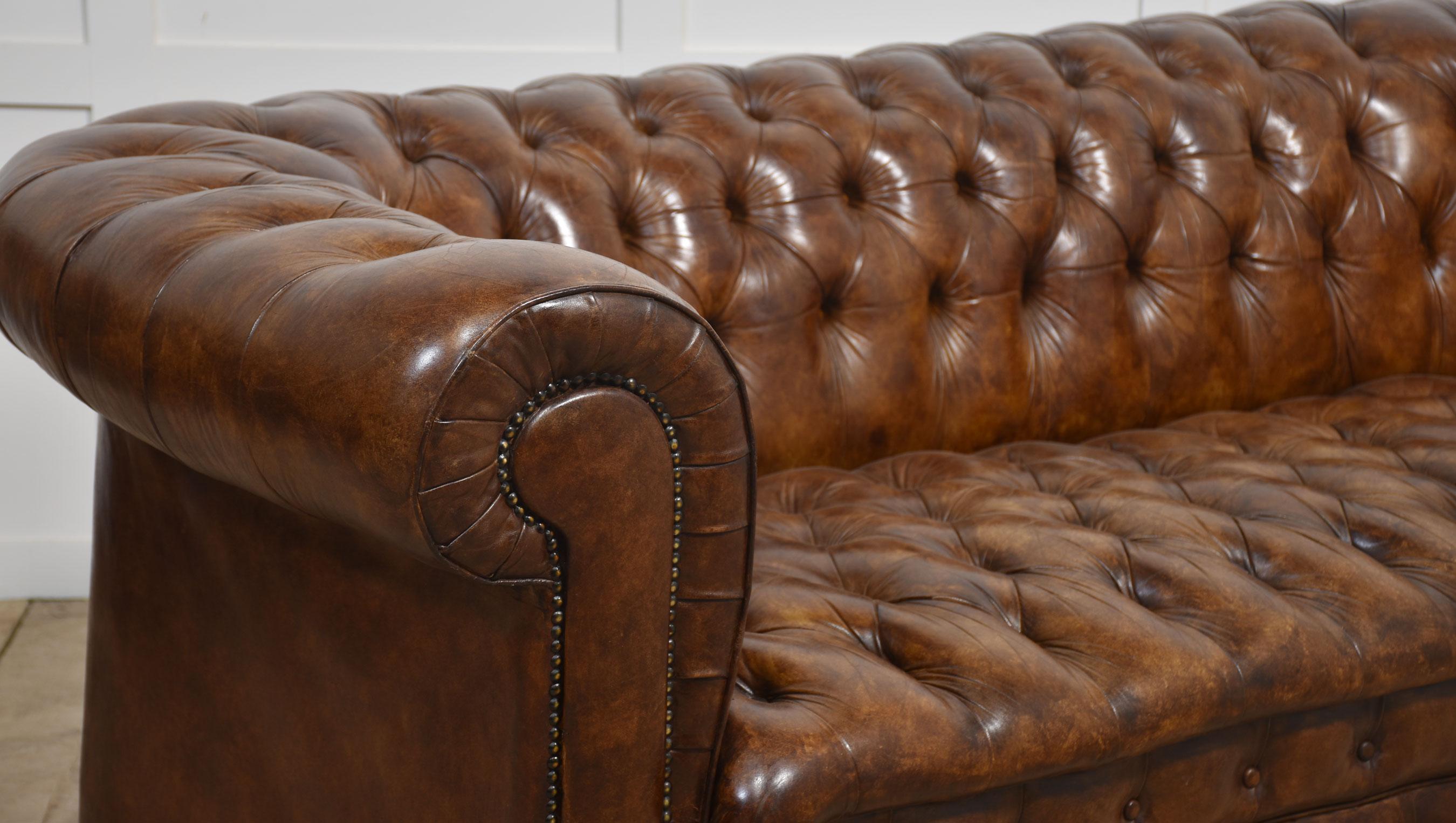 Brown leather deep buttoned chesterfield 6