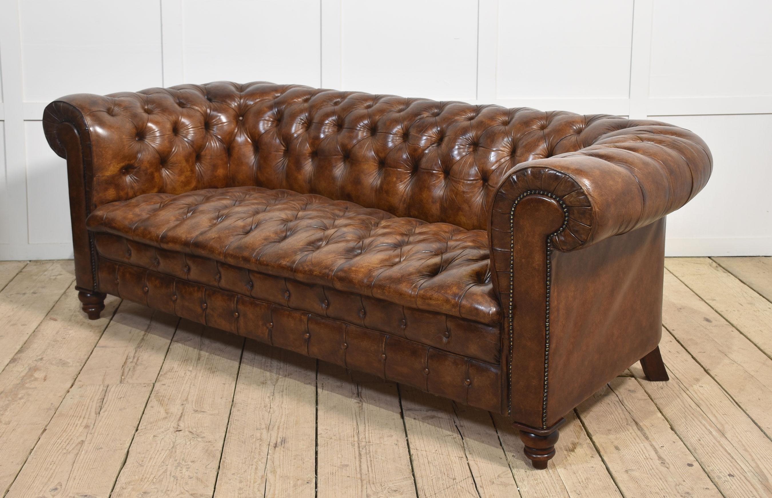 Brown leather deep buttoned chesterfield 7
