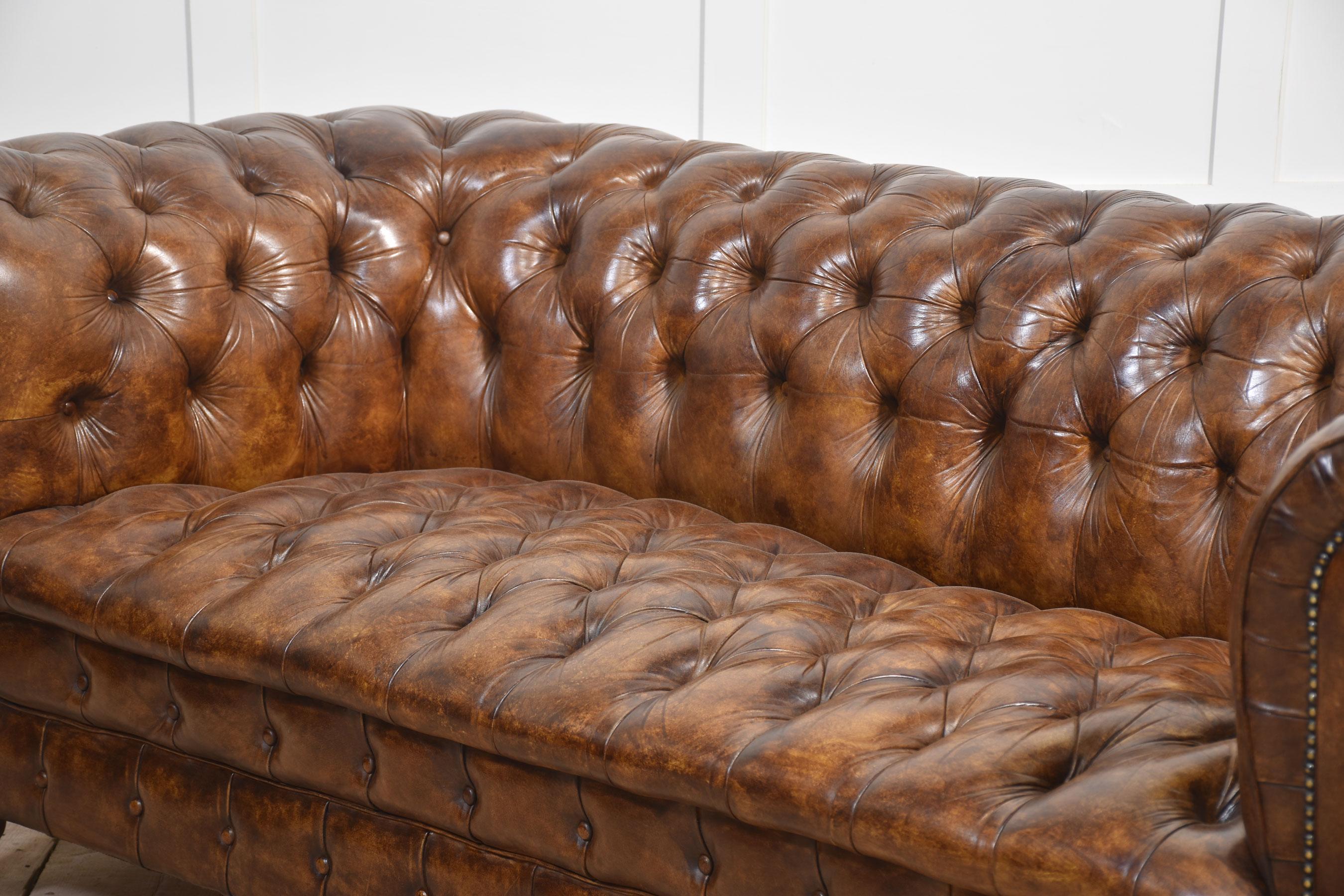 Brown leather deep buttoned chesterfield 8