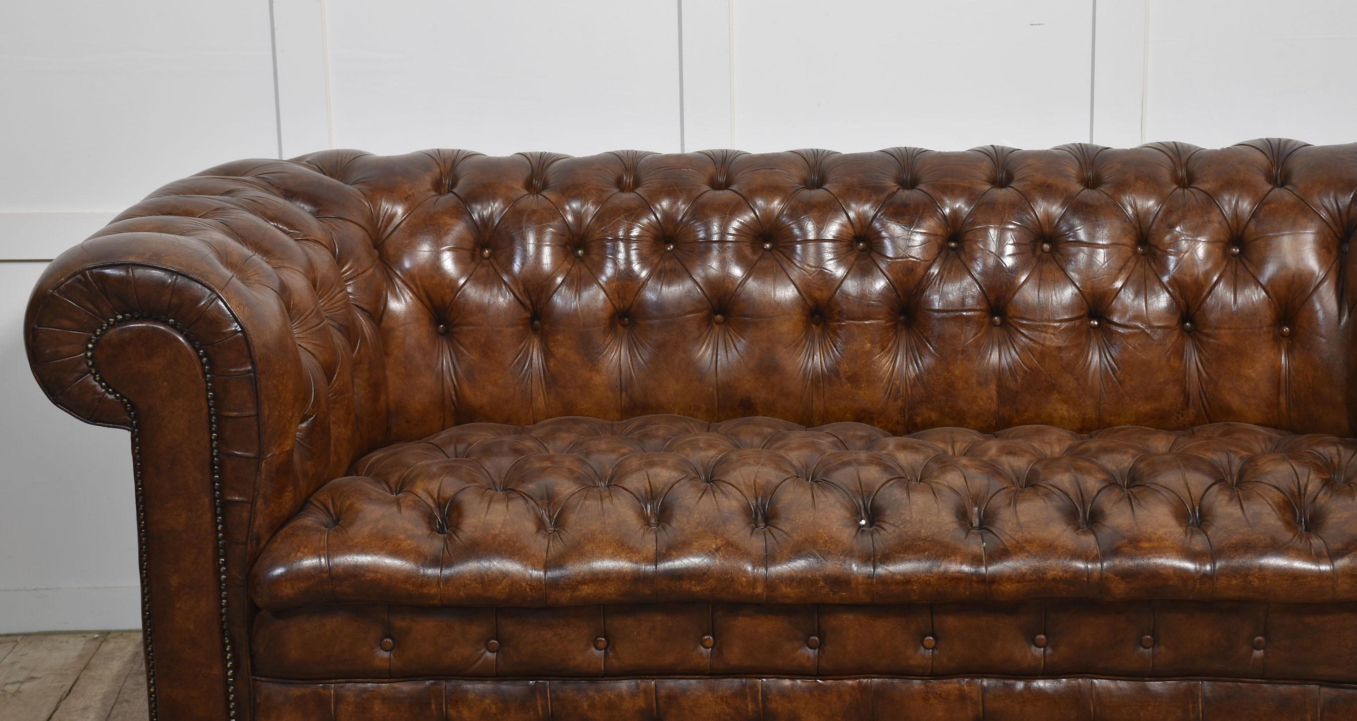 British Brown leather deep buttoned chesterfield