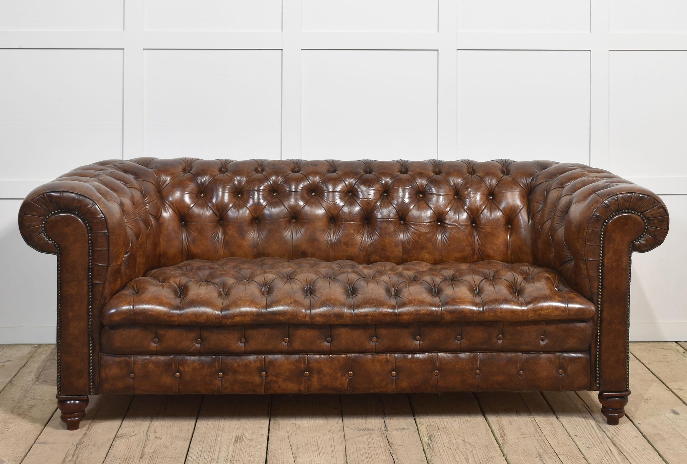 Leather Brown leather deep buttoned chesterfield