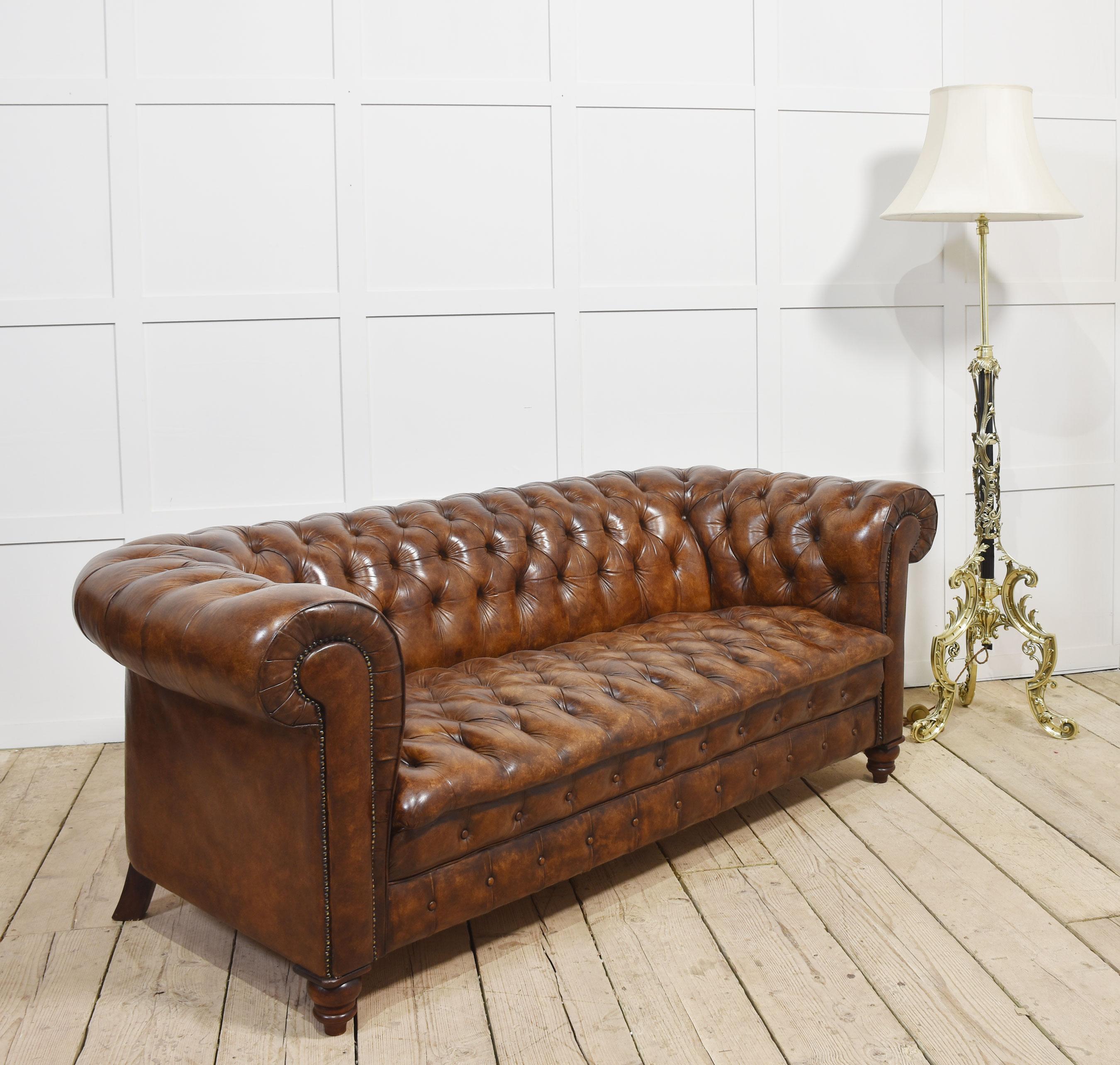 Brown leather deep buttoned chesterfield 3