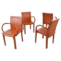 Brown Leather Dining Chairs by Arper Italy, 1980s
