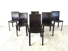 Brown leather dining chairs, set of 6 - 1980s