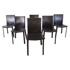 Set di 6 sedie da pranzo in pelle marrone - Anni '80