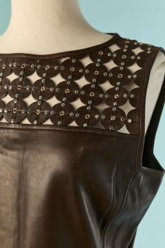 Brown leather dress with laser cut bottom edge and top EMILIO PUCCI