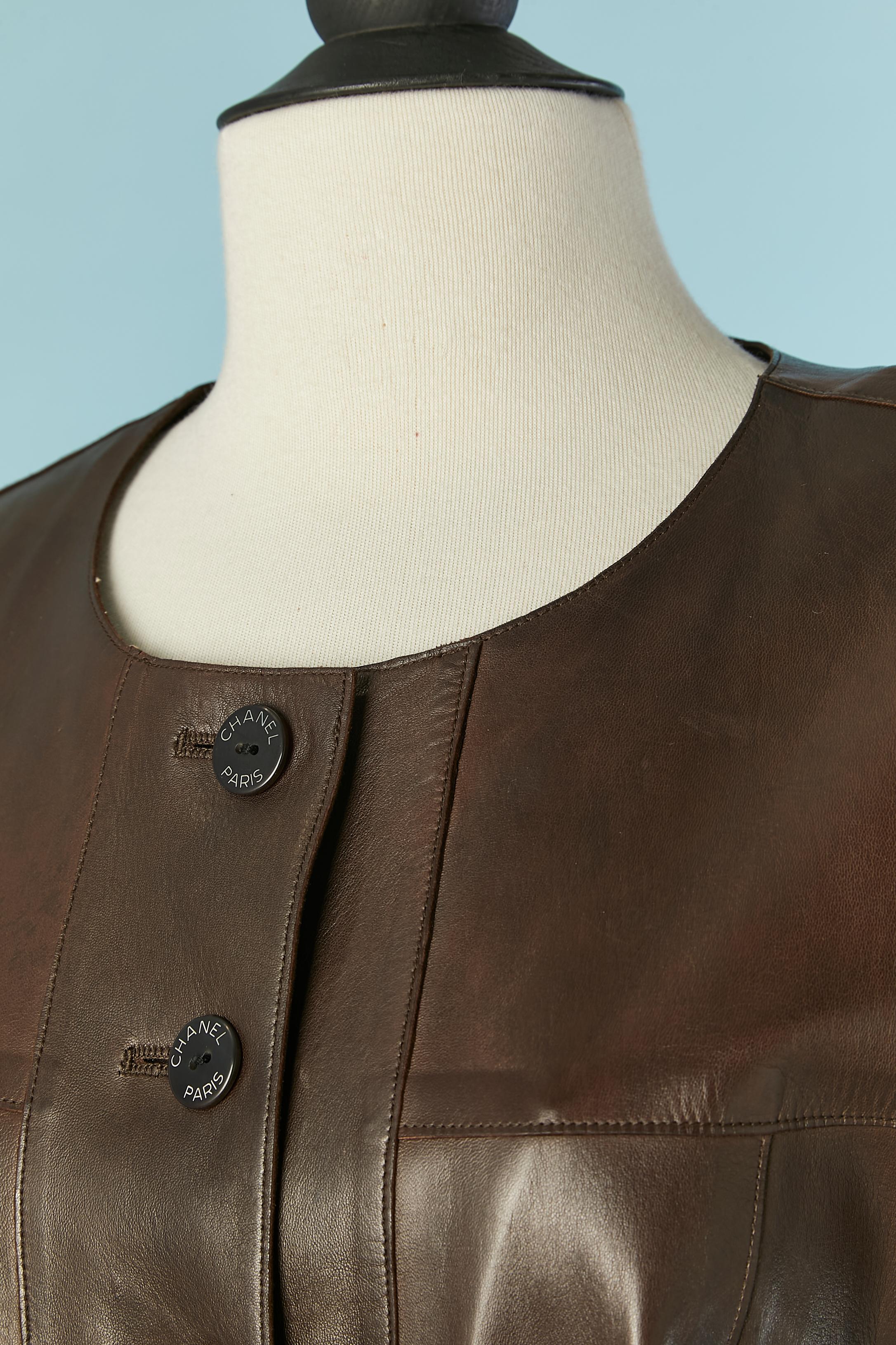 De las mujeres Vestido de cuero marrón con mangas cortas CHANEL en venta