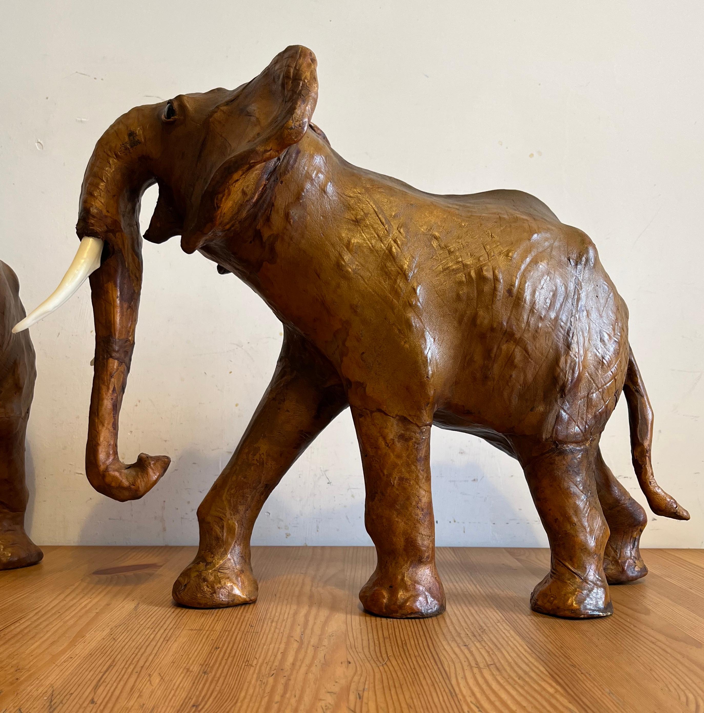 Arts and Crafts Brown Leather Elephants, 1960s, Set of 2