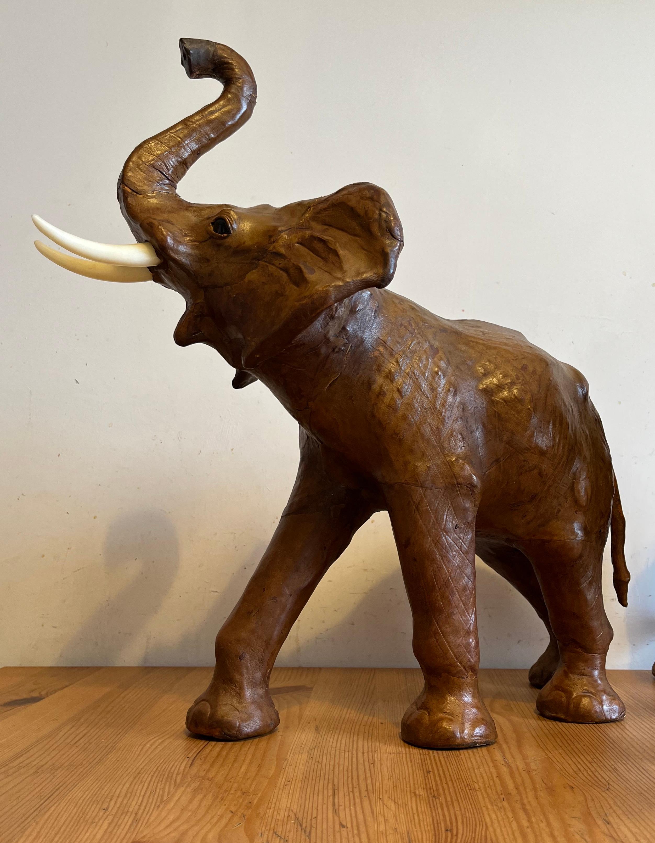 Brown Leather Elephants, 1960s, Set of 2 1