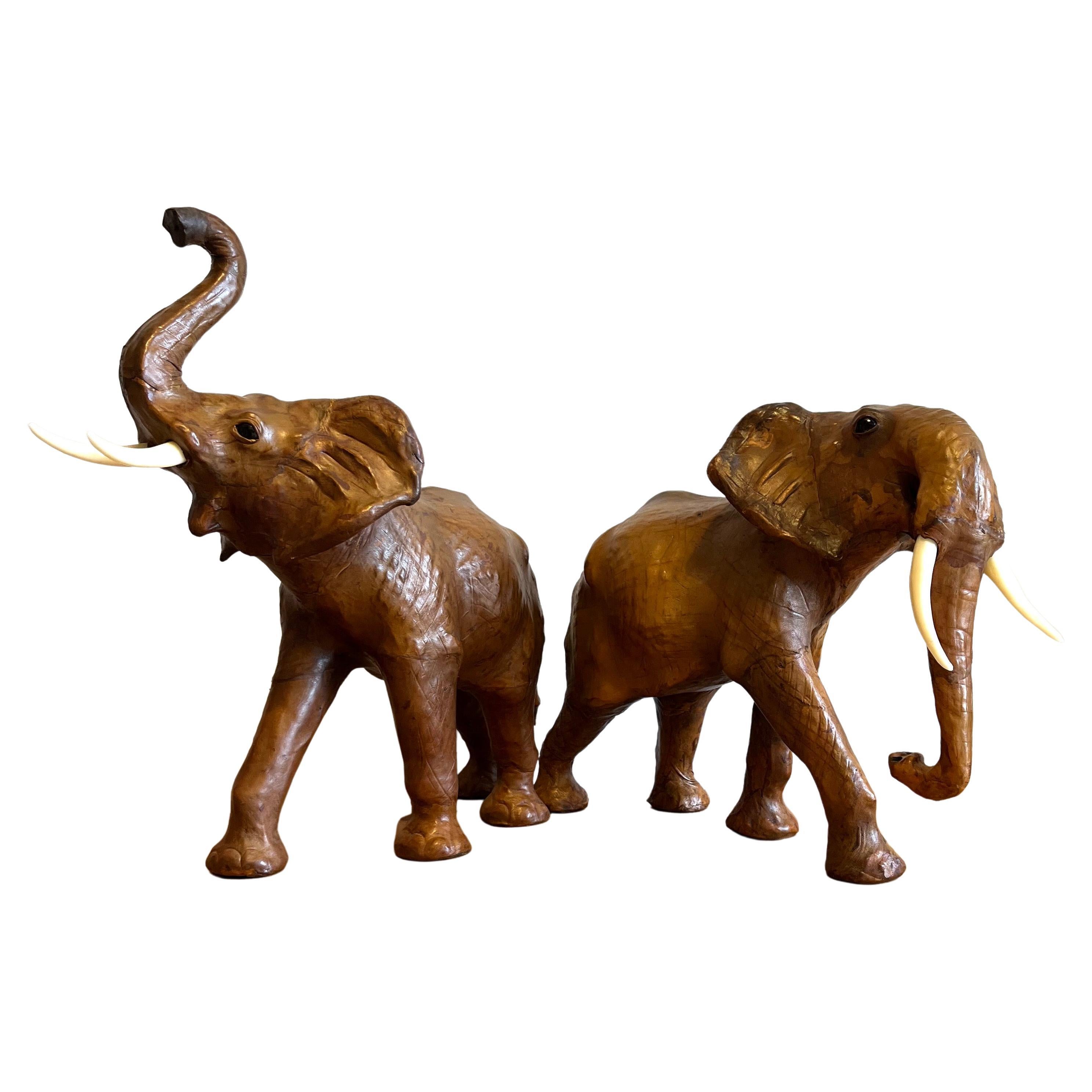 Brown Leather Elephants, 1960s, Set of 2