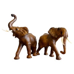 Brown Leather Elephants, 1960s, Set of 2 Vintage Brown Leather Elephants, 1960s, Set of 2